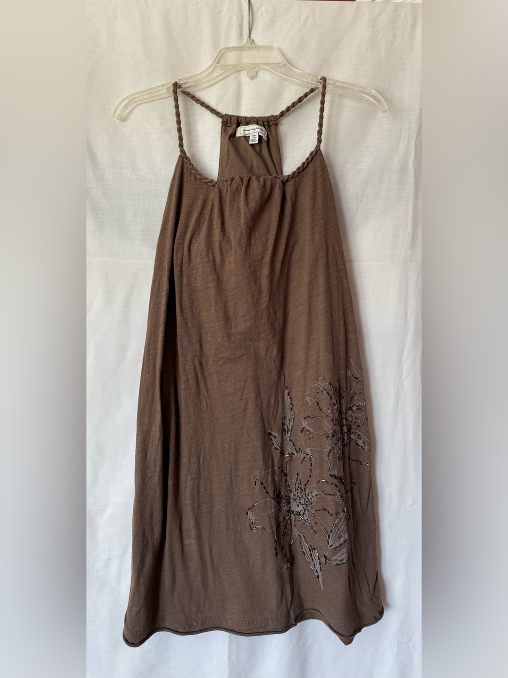 NWOT American Eagle Y2K Brown Braided Mini Dress w/ Built In Shelf Bra M